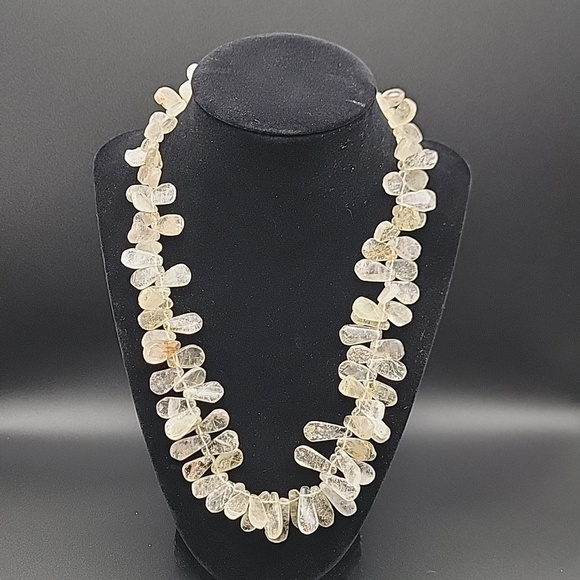 Golden Rutile Quartz Jewelry - Golden Rutile Quartz 20" Handmade Tear Drop Necklace 570 Cts Beaded Gemstone